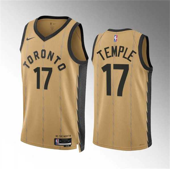 Mens Toronto Raptors #17 Garrett Temple Gold 2023-24 City Edition Stitched Basketball Jersey Dzhi